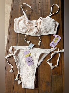 Wild Fable Cream Crochet Tie-Side Bikini Set size medium